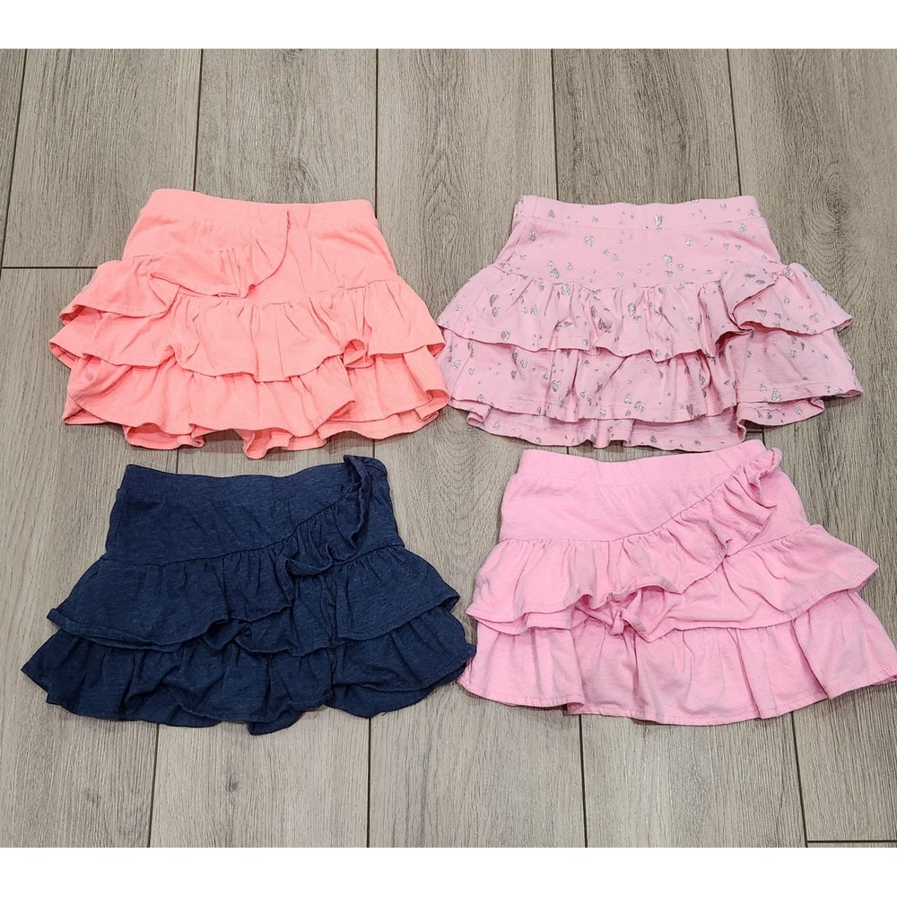 Girls 4T Ruffle Skort Skirt Bundle Pink Navy Coral 4pc Casual School Tiered